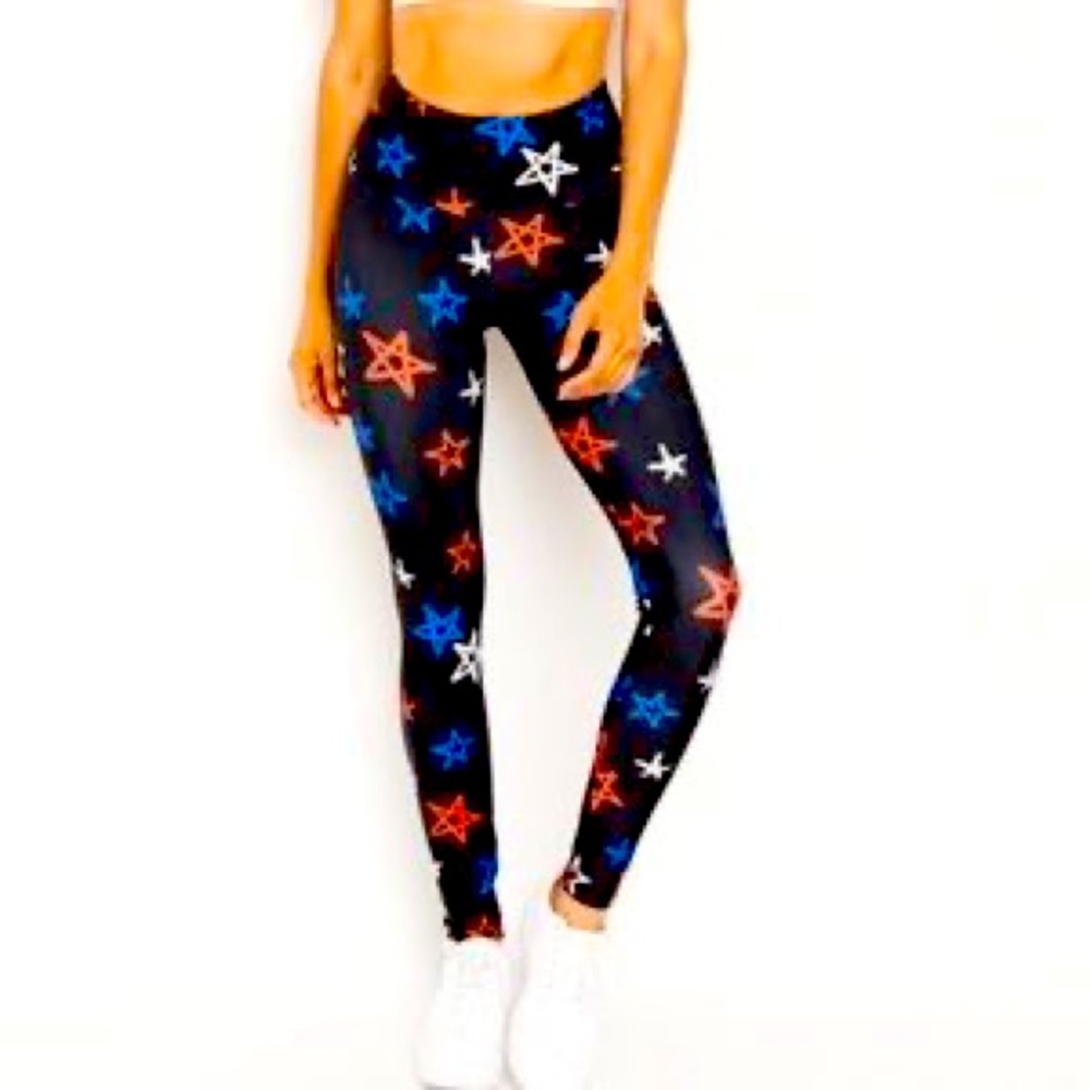 Used goldsheep red, white and blue stars high waist leggings